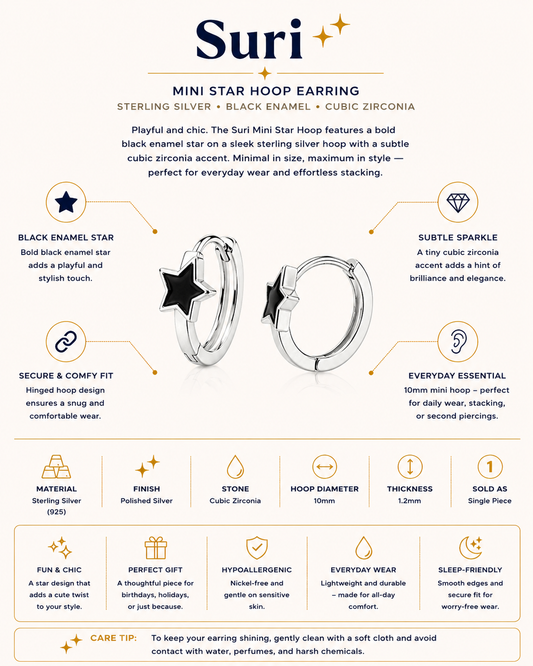 Gold Plated Copper Black Star Zirconia Mini Hoop Earrings – Suri