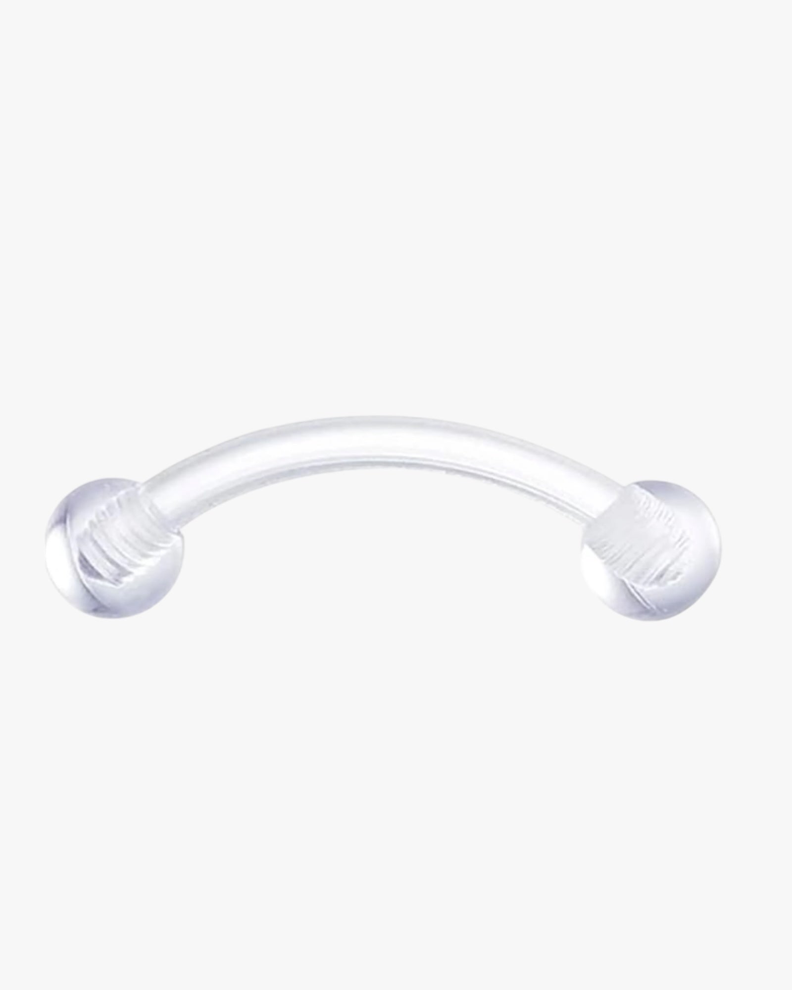 A clear, curved barbell-shaped jewelry for body piercing with a gold finish.