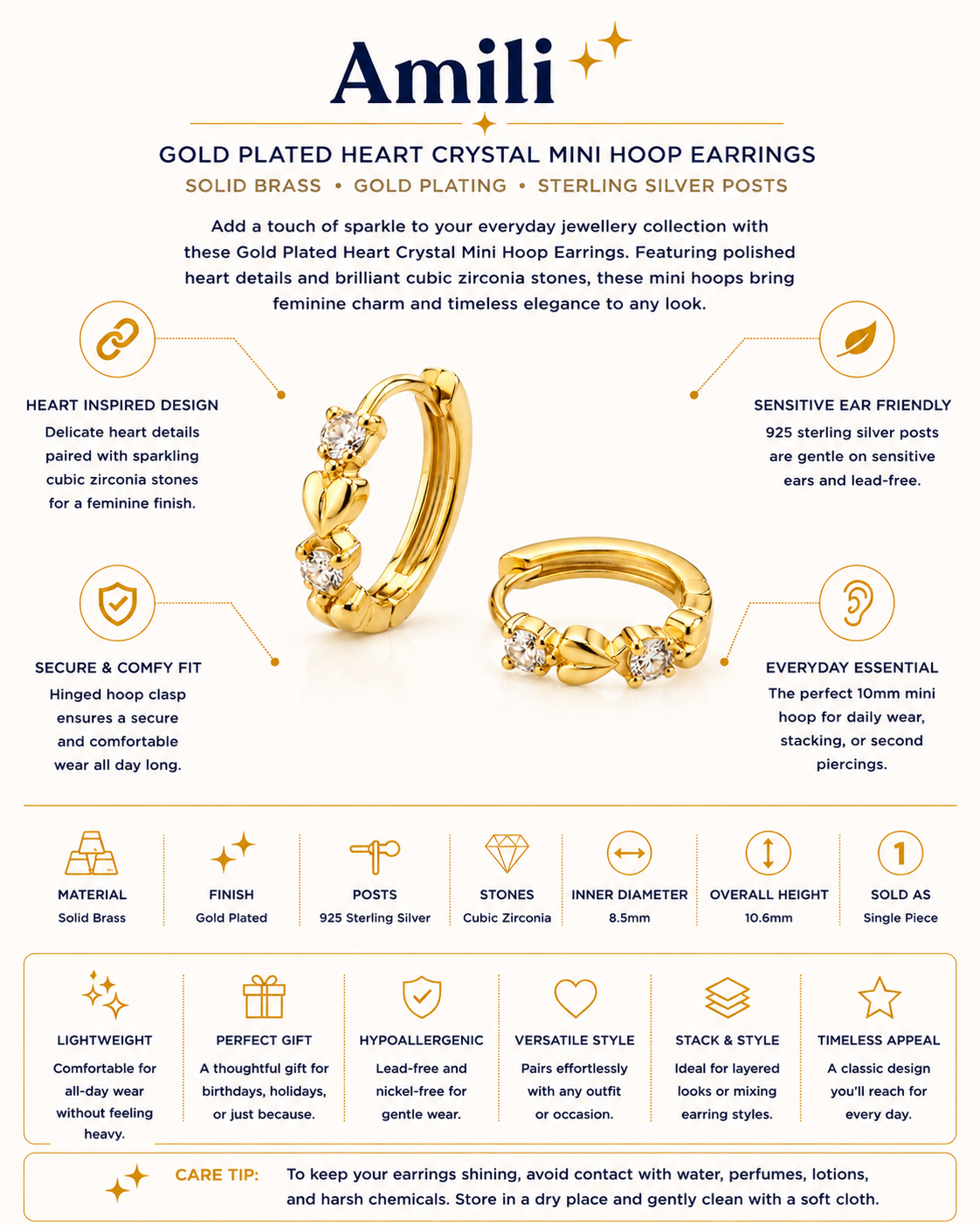 Gold Plated Chain Mini Heart Hoop Earrings – Amili