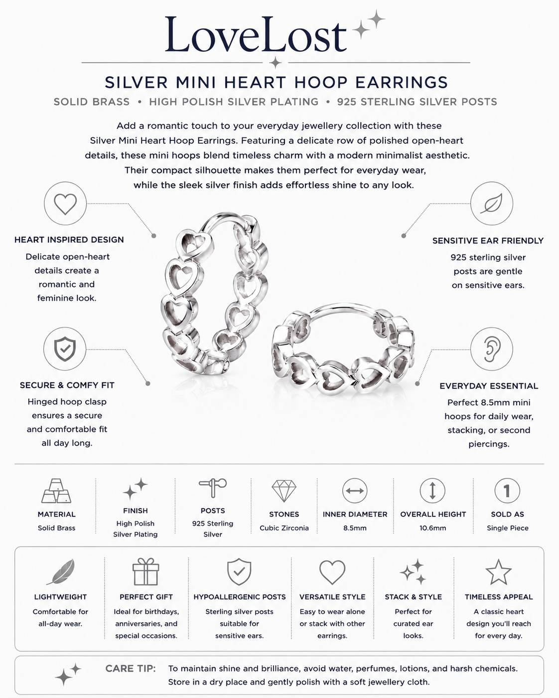 Silver Mini Heart Hoop Earrings – LoveLost