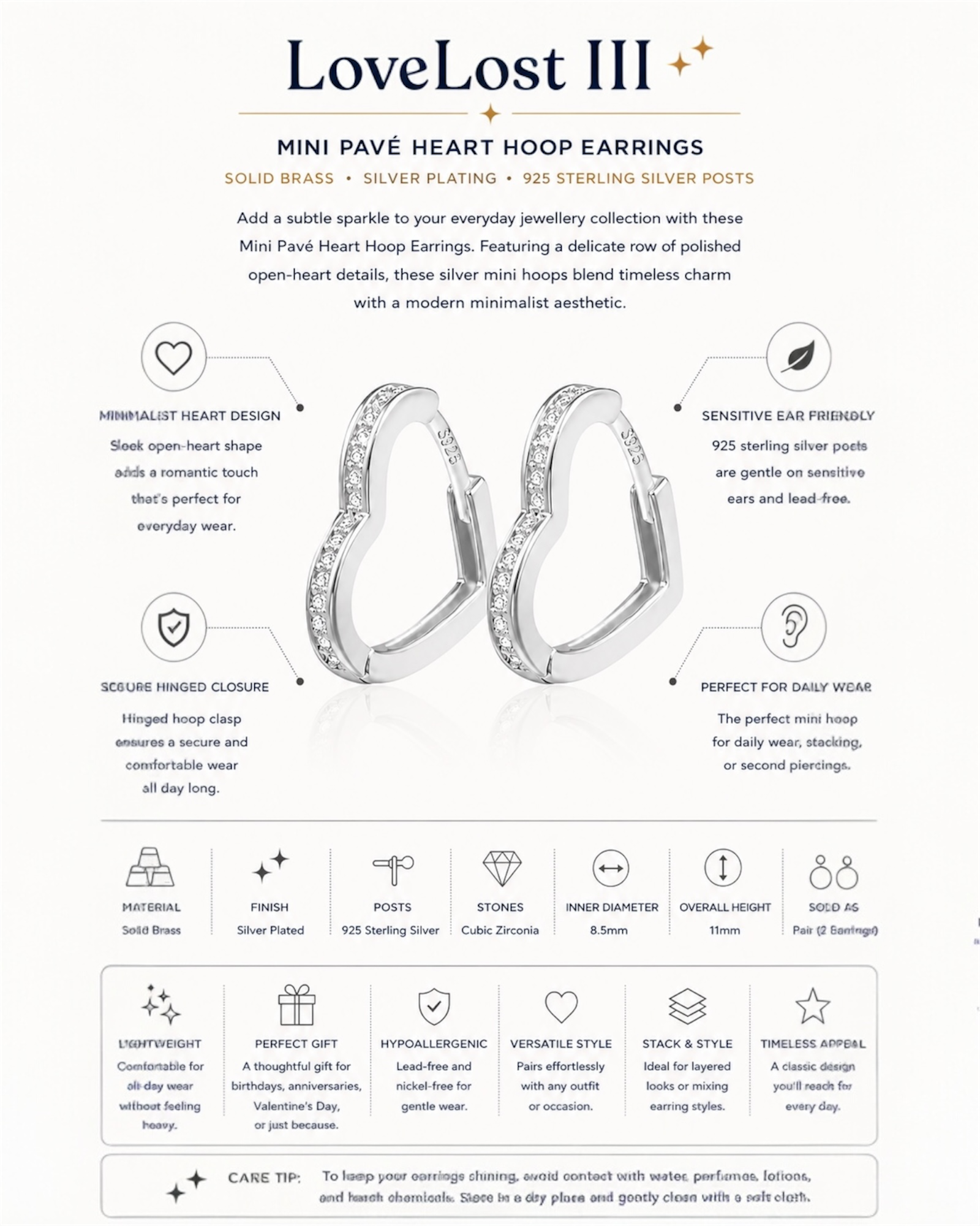 Mini Pave Heart Hoop Earrings – LoveLost III