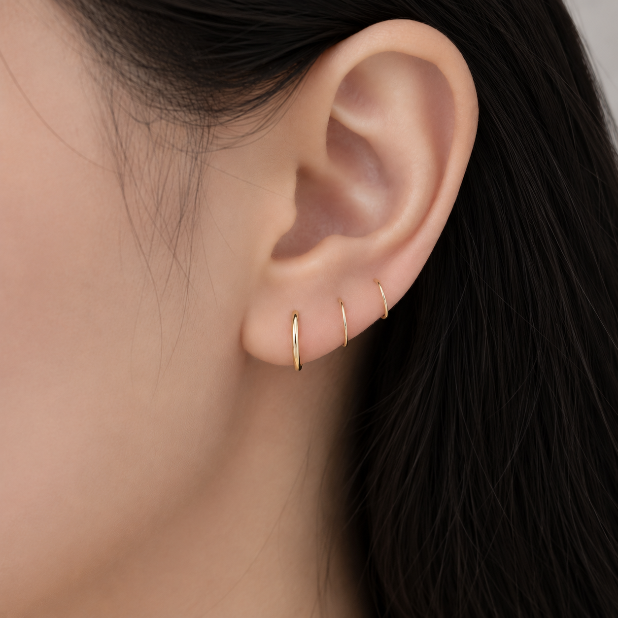 Gold Plated Stainless Steel Triple Thin Hoop Earrings Set – Trinity