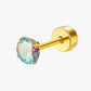 Gold stud earring with a colorful gemstone on a white background