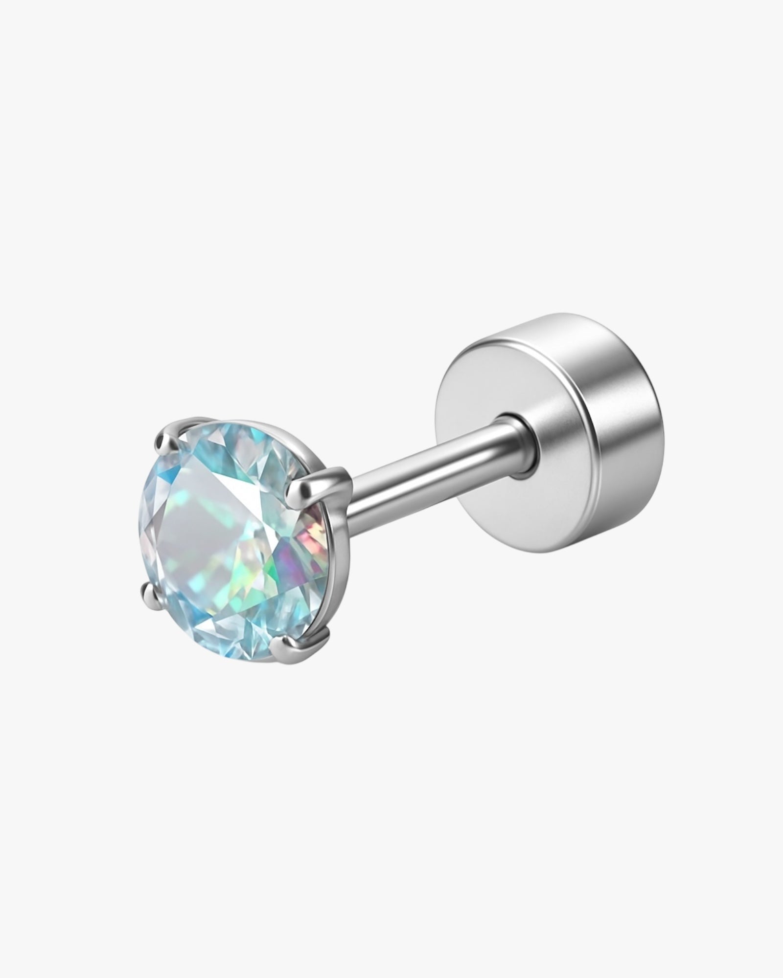 Single stud earring with a clear gemstone on a white background