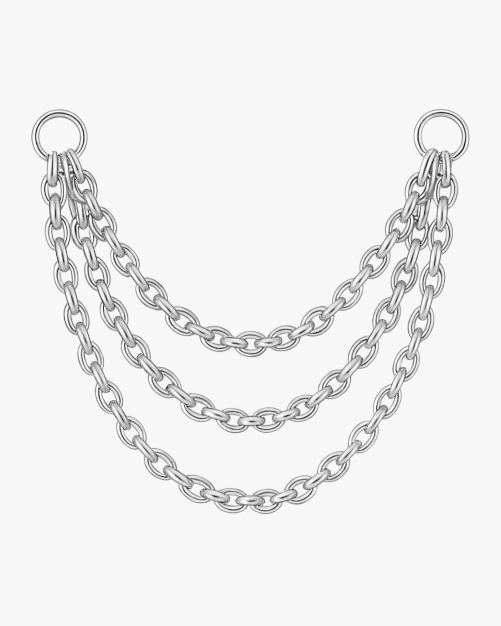 Metal chain with eye rings on a white background
