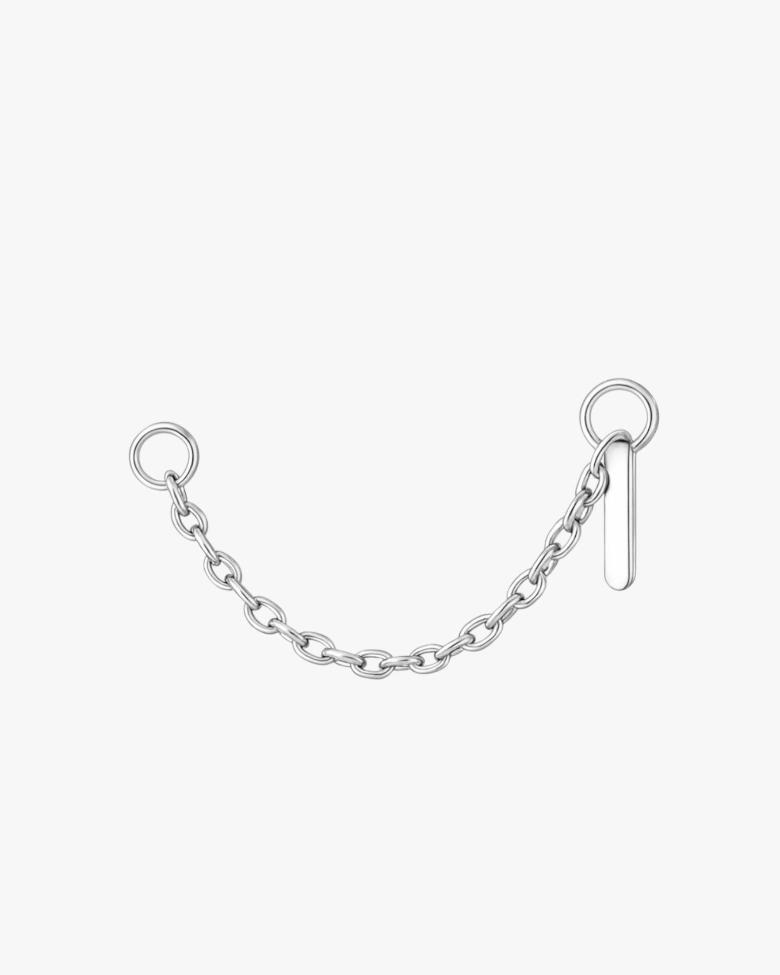 Silver chain with two hooks on a white background