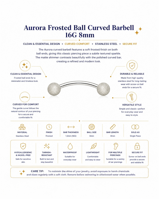 Aurora Frosted Ball Curved Barbell 16G 8mm