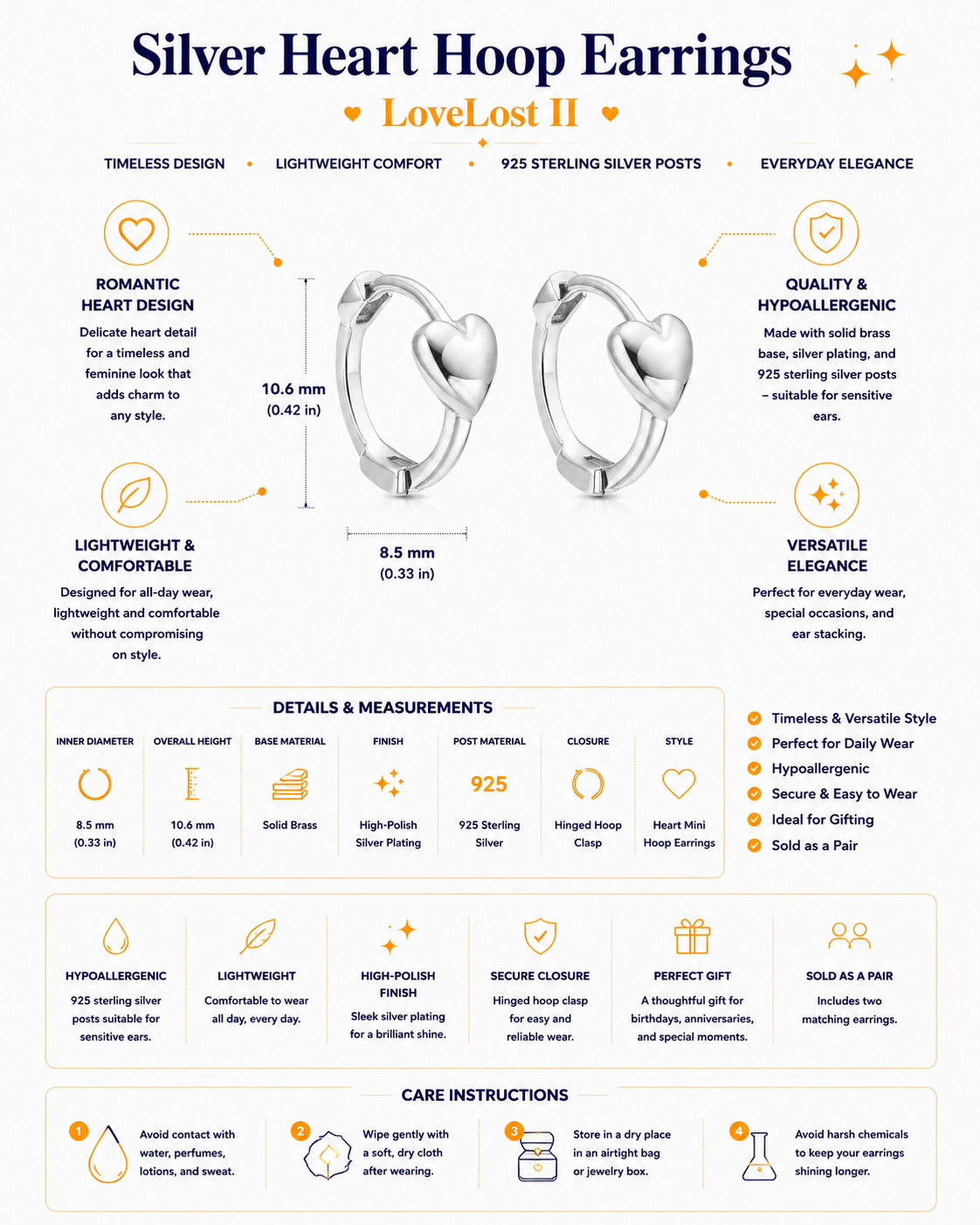 Silver Heart Hoop Earrings – LoveLost II