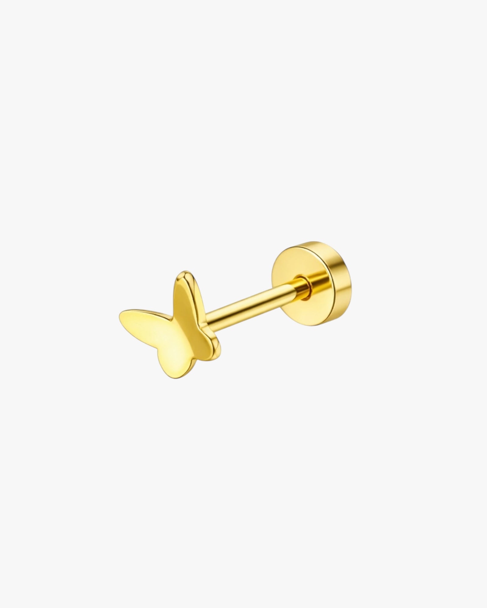 Gold butterfly-shaped earring on a white background