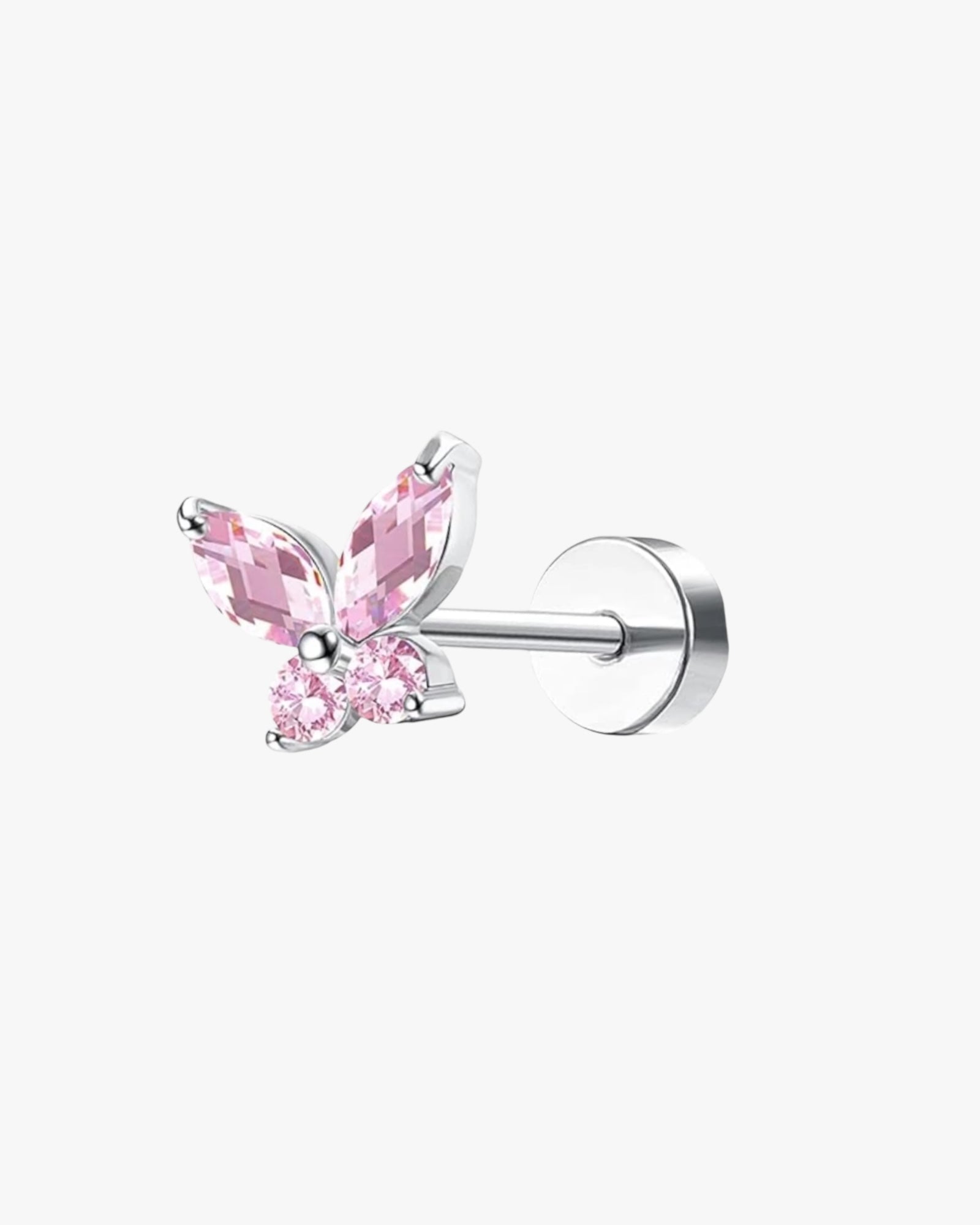 A single stud earring with a silver-colored mounting and adorned with clear crystals.