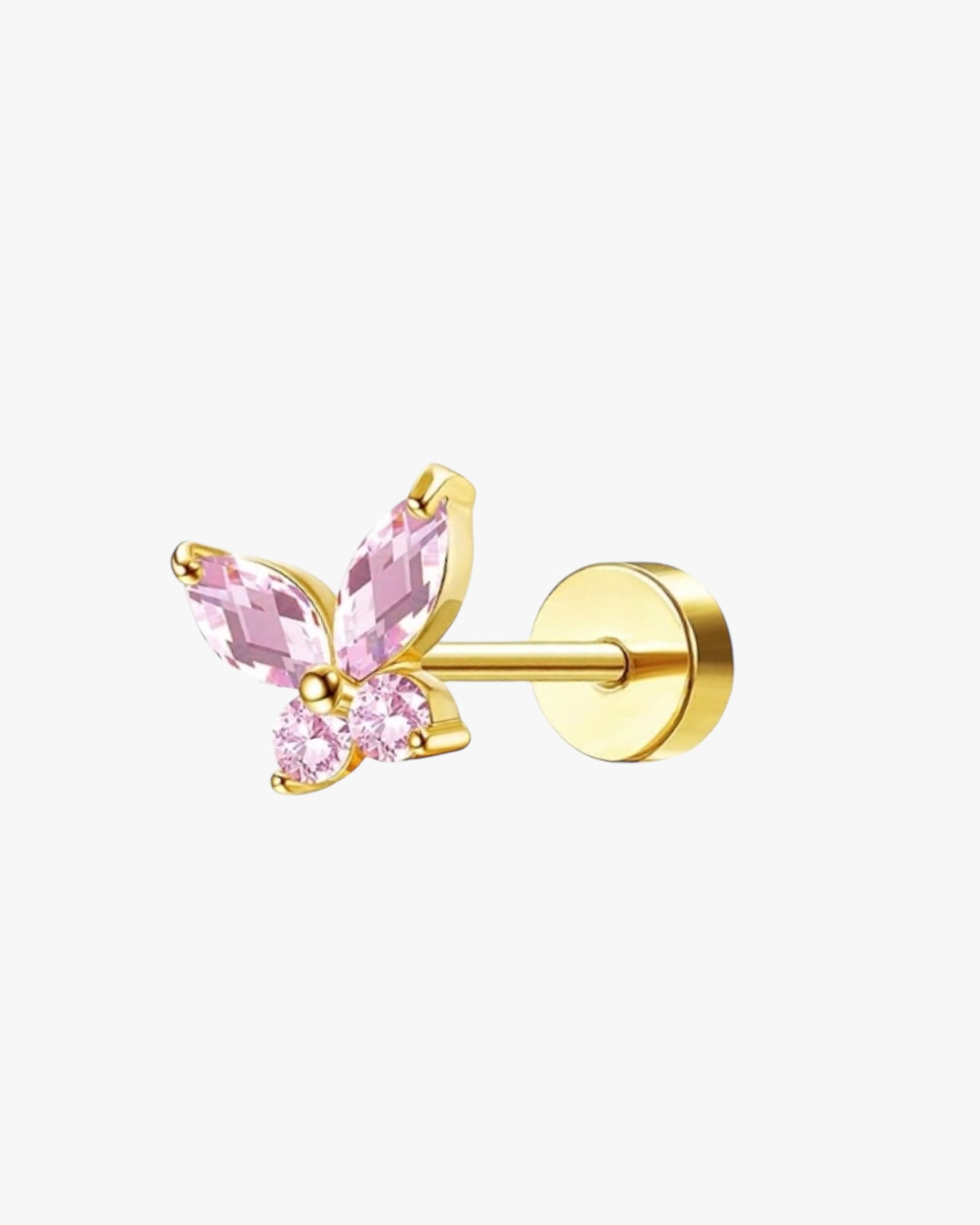 A single stud earring with a gold-colored mounting and adorned with clear crystals.