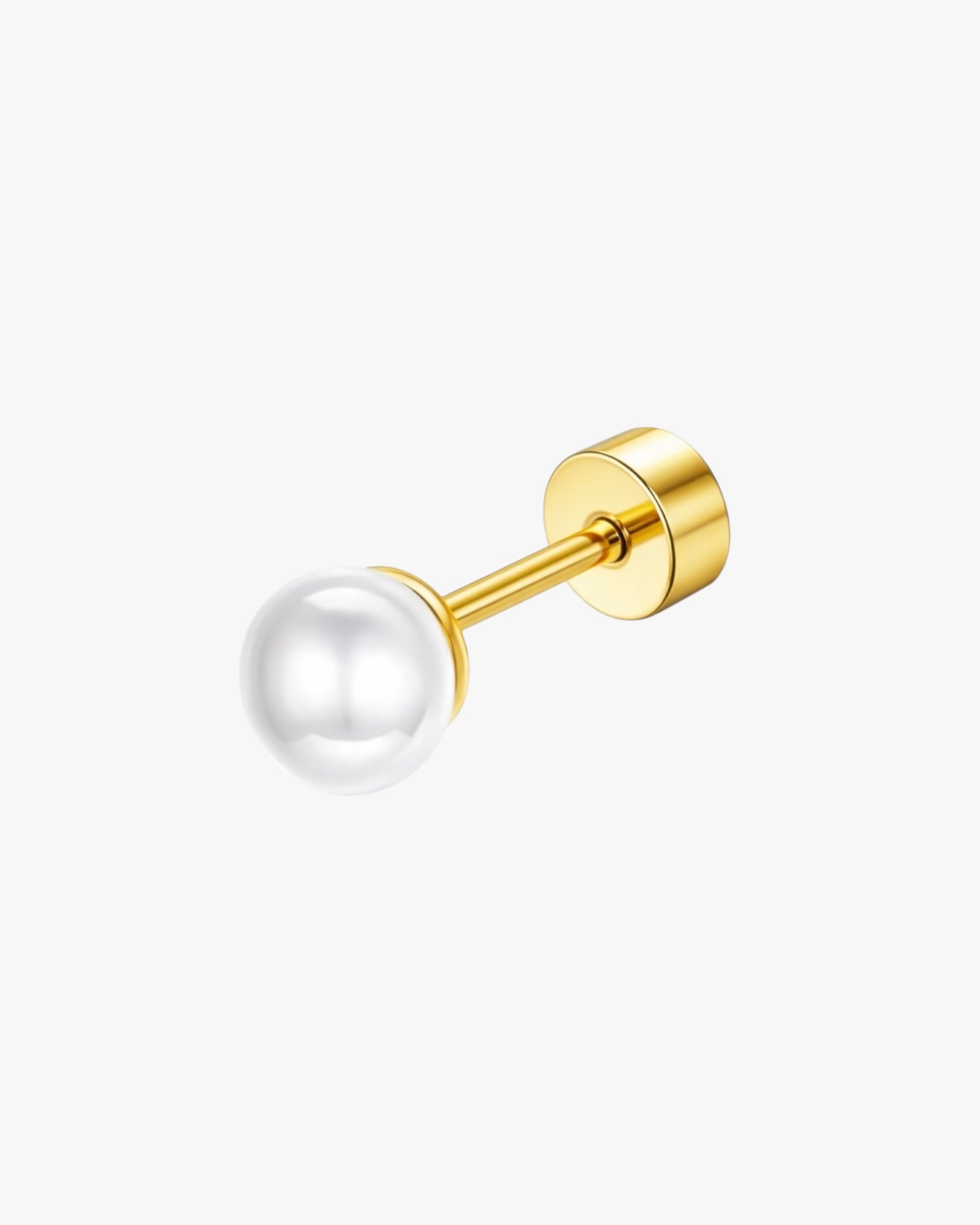 Gold earring with a pearl on a white background