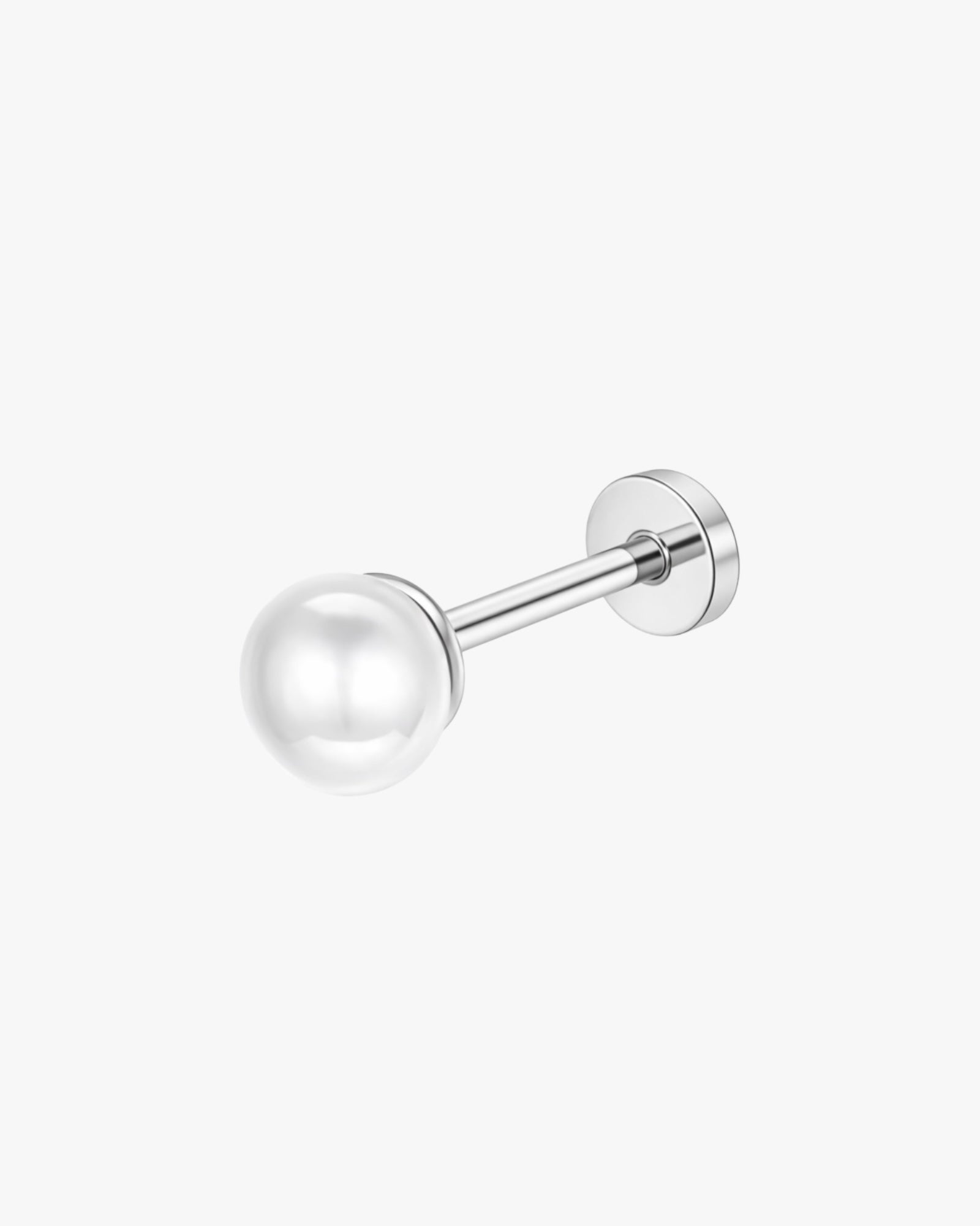 Single stud earring with a pearl-like ball on a white background