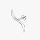 Silver earring with a curved design on a white background