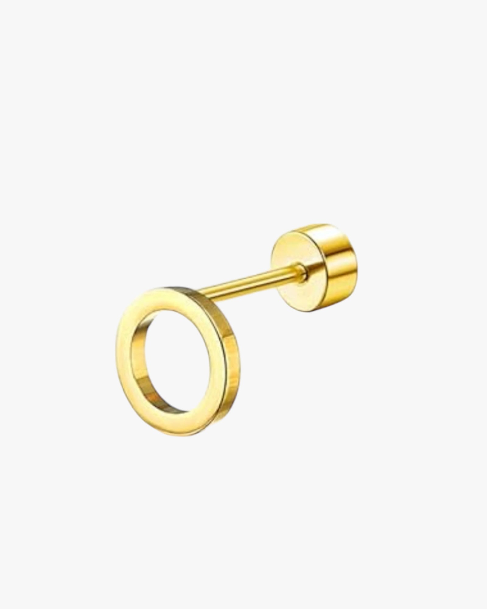 A single gold-colored stud earring with a circular hoop design and a small ball at the end.