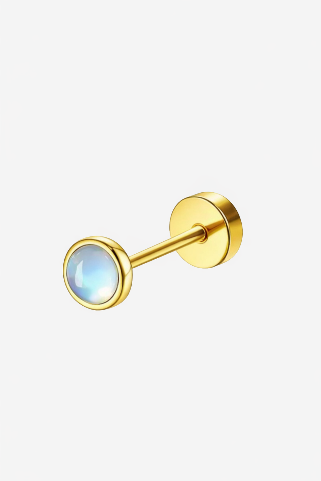 Gold stud earring with a gemstone on a white background