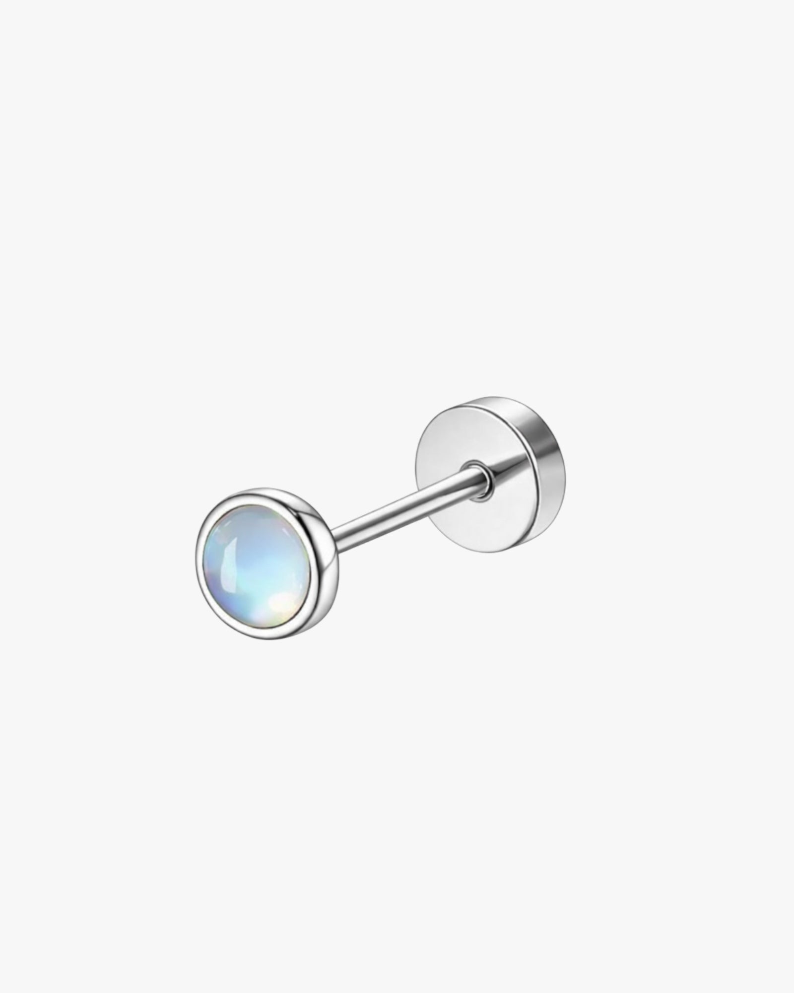 Single stud earring with a moonstone gemstone on a white background