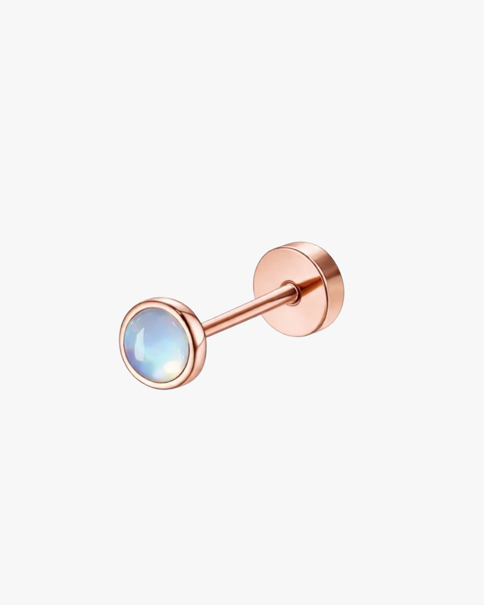 Rose gold stud earring with a gemstone on a white background