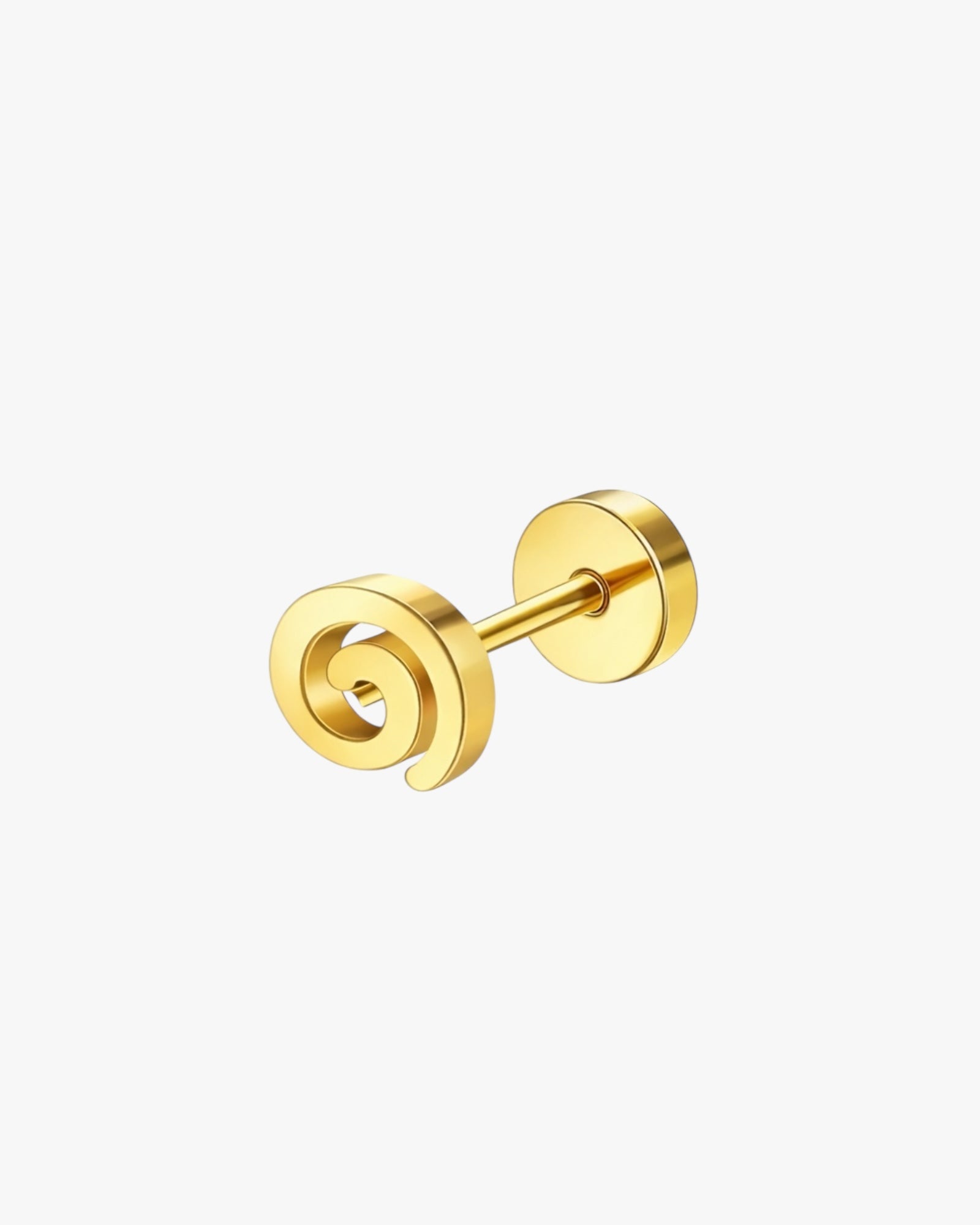Gold spiral earring on a white background