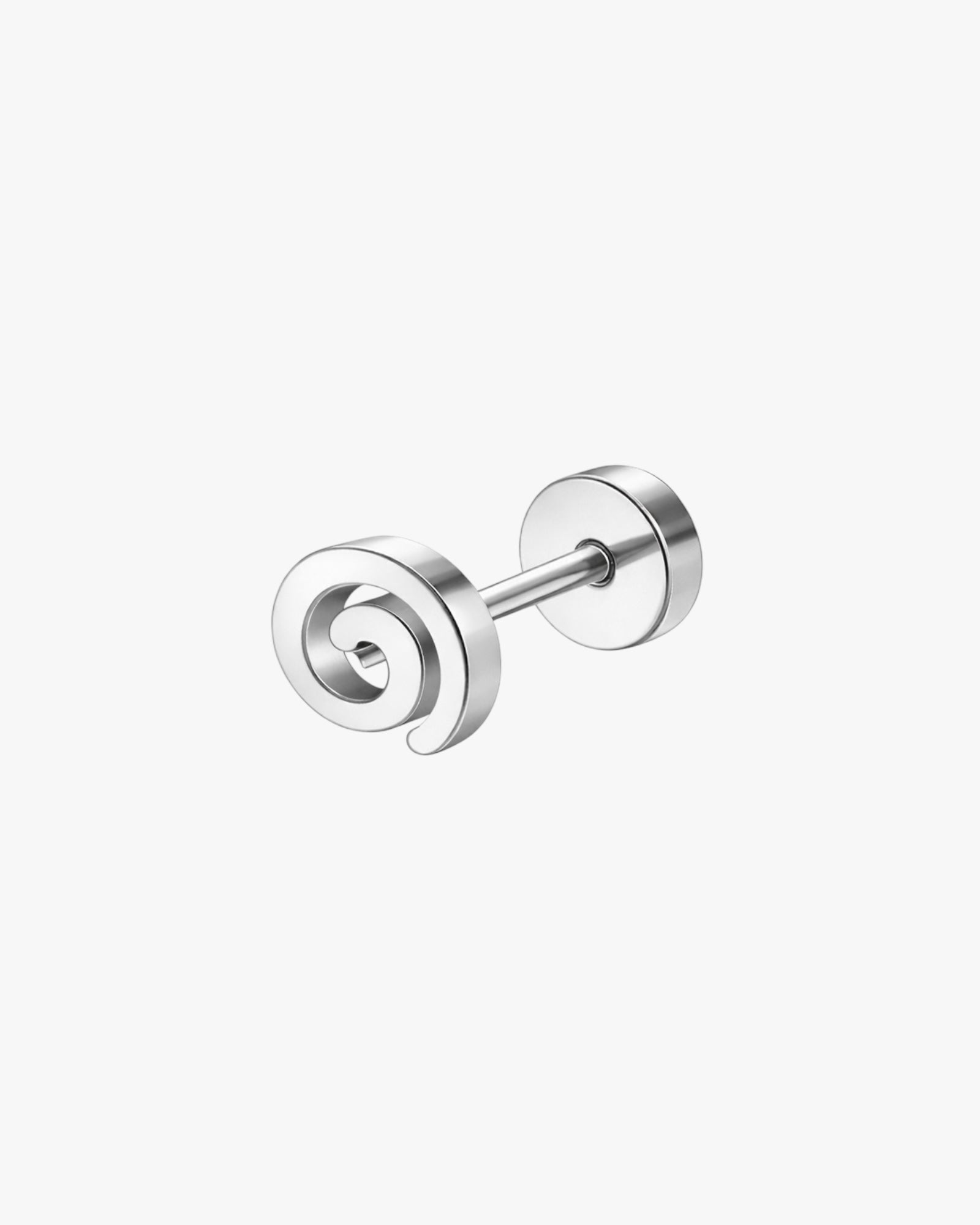 Silver spiral earring on a white background