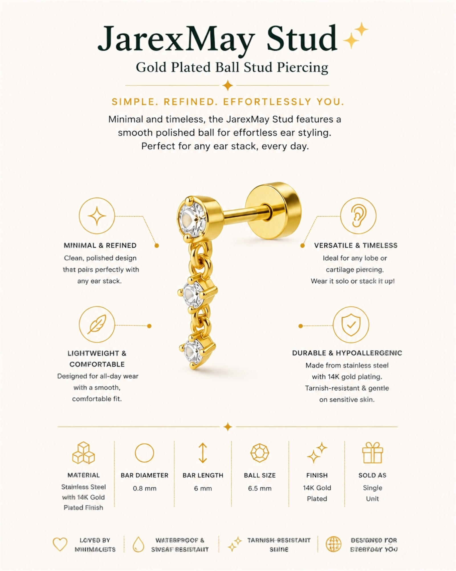 Gold Plated Ball Stud Piercing – JarexMay