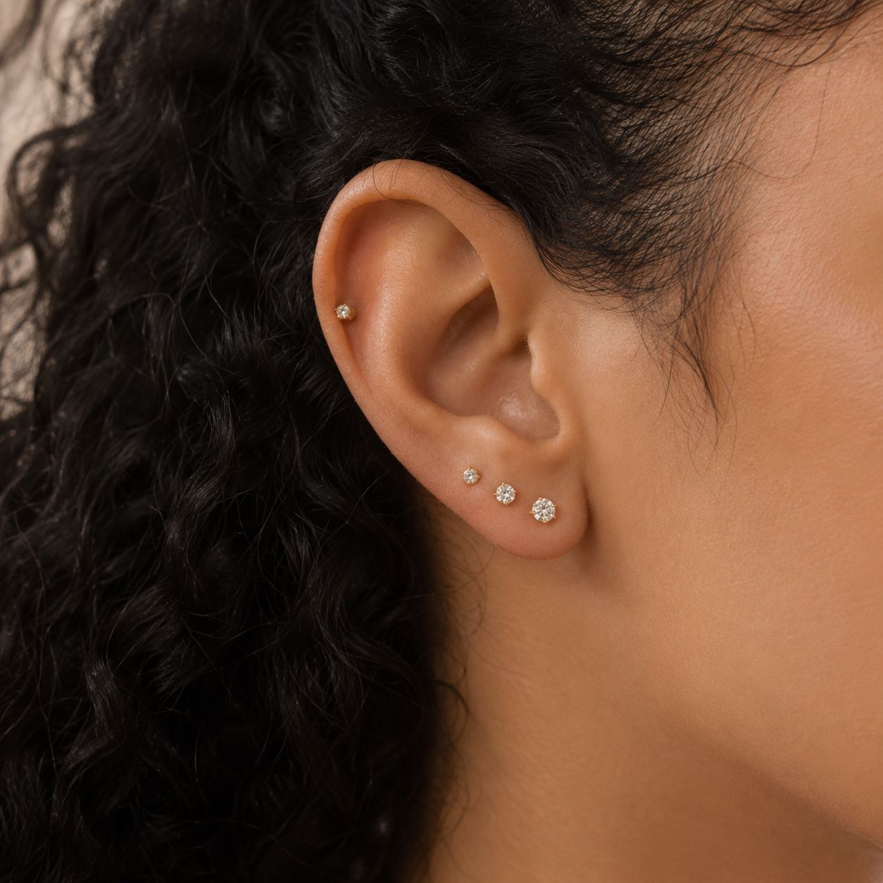 Set of 3 Helsinki Stud Earrings – Minimal Crystal Piercing Set