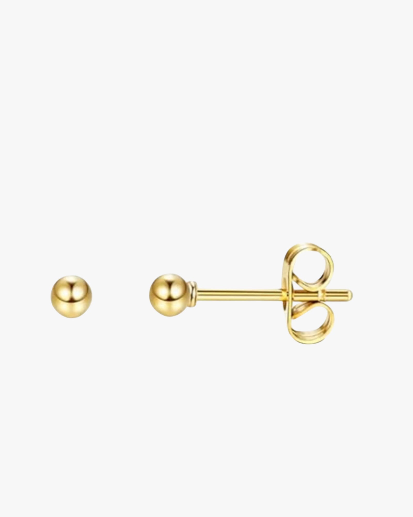 A pair of gold-plated brass stud earrings with a geometric design, displayed against a white background.