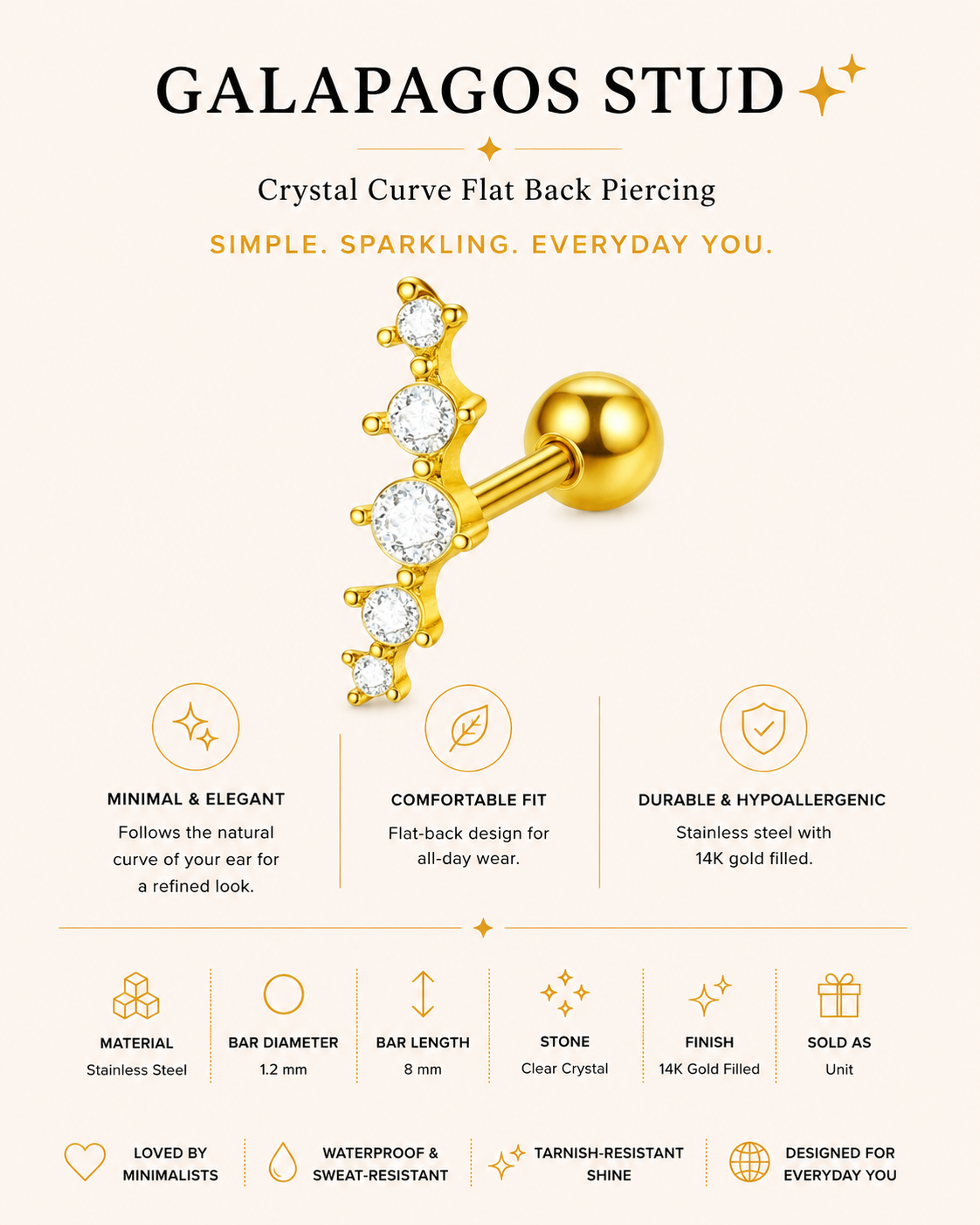 Galapagos Stud – Crystal Curve Flat Back Piercing