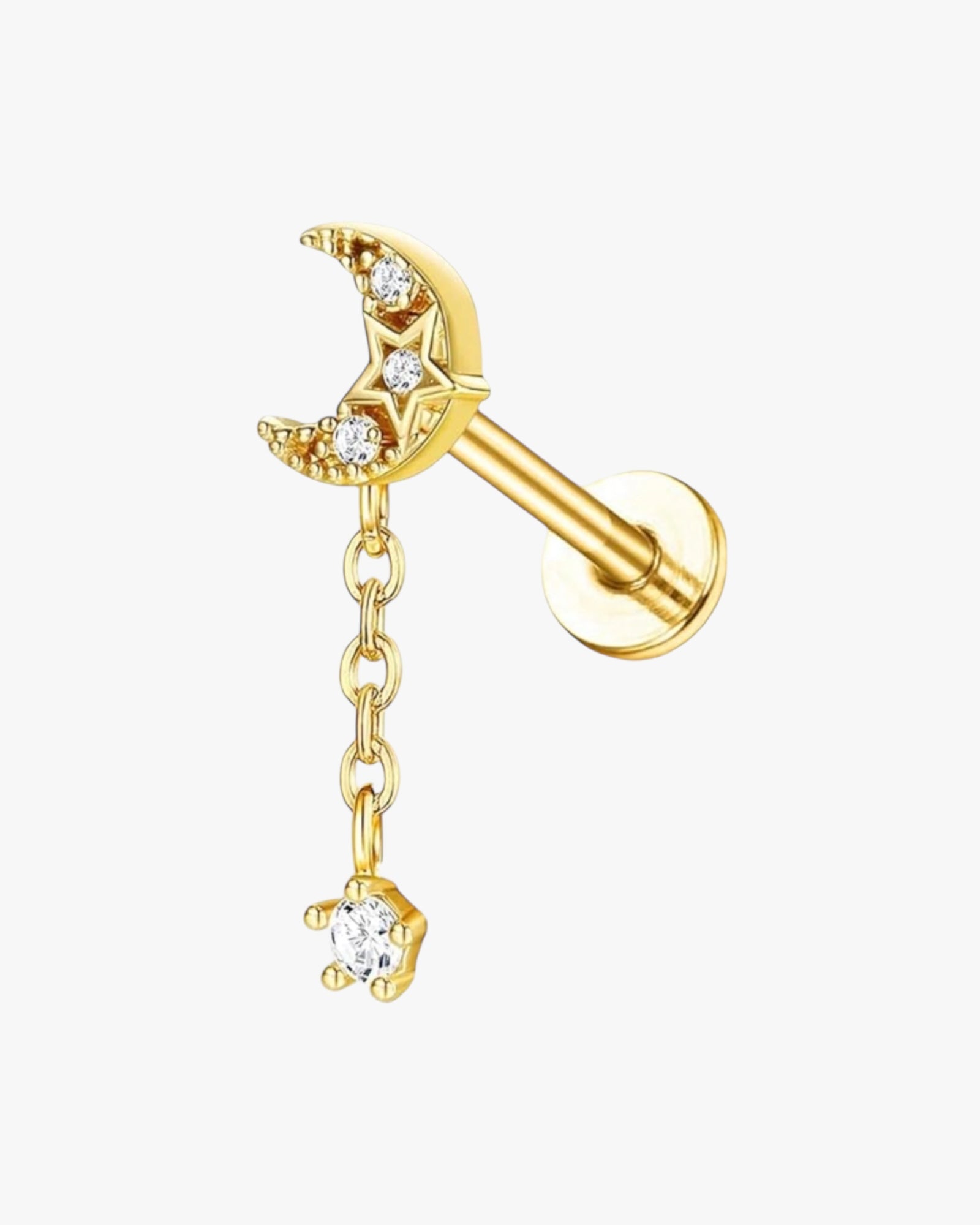 A single gold-colored stud earring with a clear square gemstone.