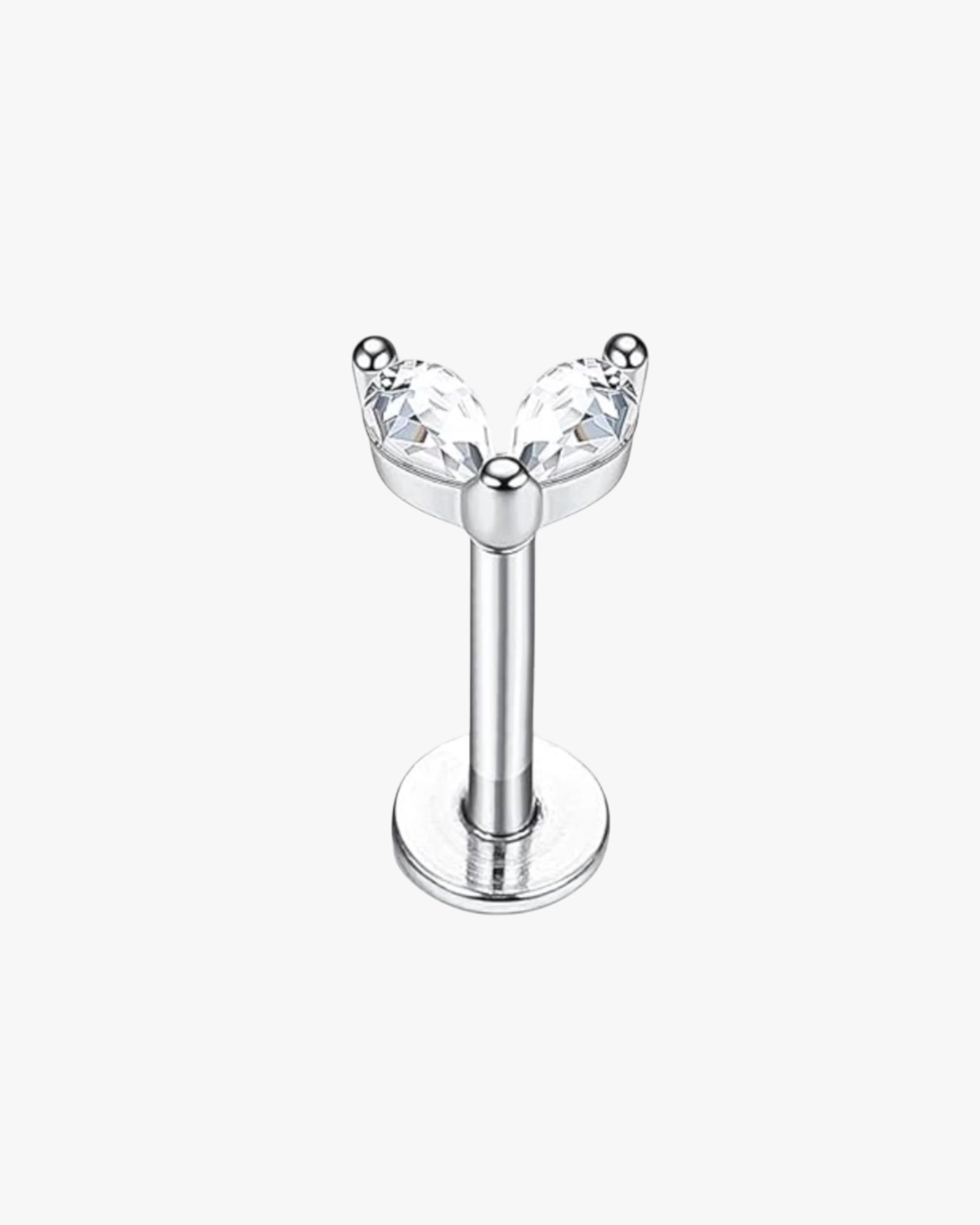 Close-up of stainless steel stud earrings with polished finish