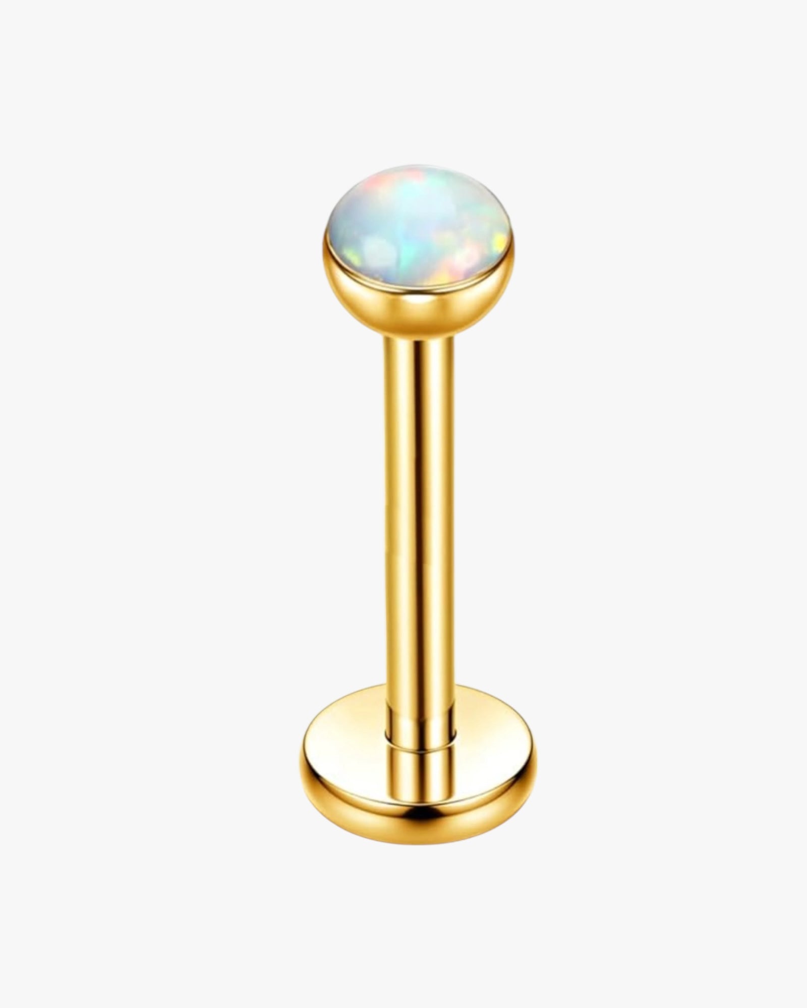 A single Miraea Opal Stud earring with a gold-colored mount and an opal-coated sphere at the top.