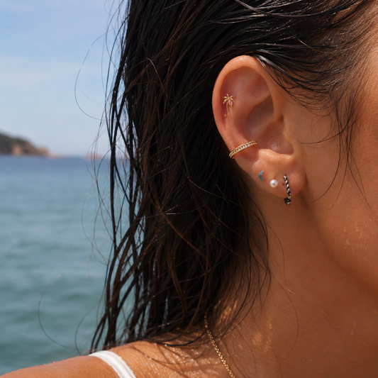 Pink Palm Flatback Stud – Gold Plated Titanium