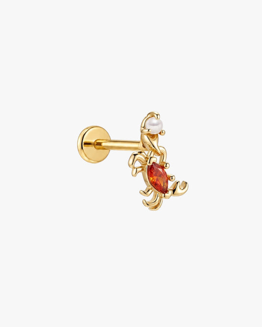 Scarlet Pearl Scorpion Stud
 – Gold Plated Titanium