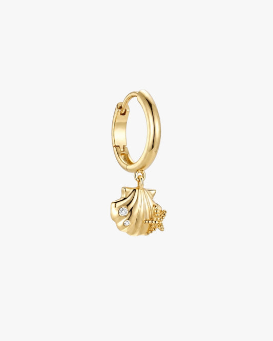 Shell Charm Hoop – 14K Gold Plated Stainless Steel Hoop & Brass Charm