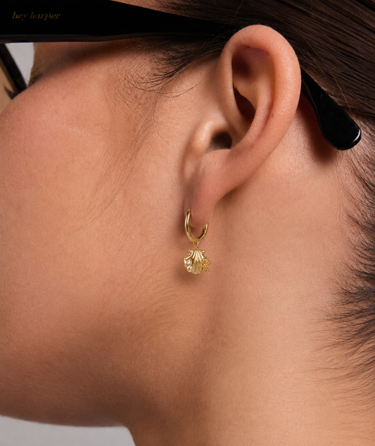 Shell Charm Hoop – 14K Gold Plated Stainless Steel Hoop & Brass Charm