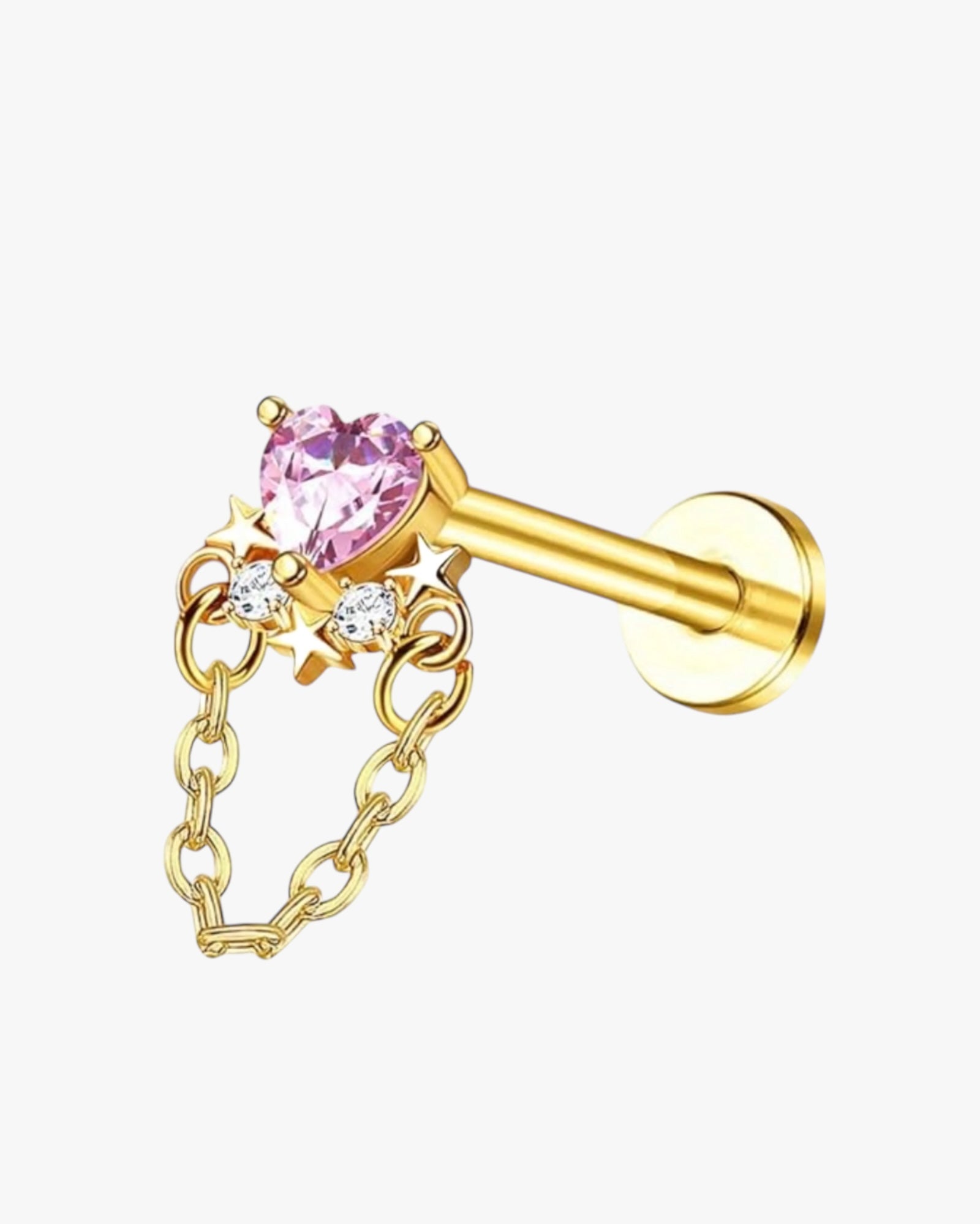 A single gold-colored stud earring with a white zirconia centerpiece and smaller clear crystals around it.