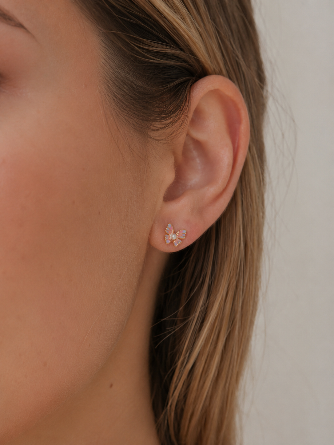 Gold Plated Stainless Steel Azura Butterfly Flat Back Stud Earring