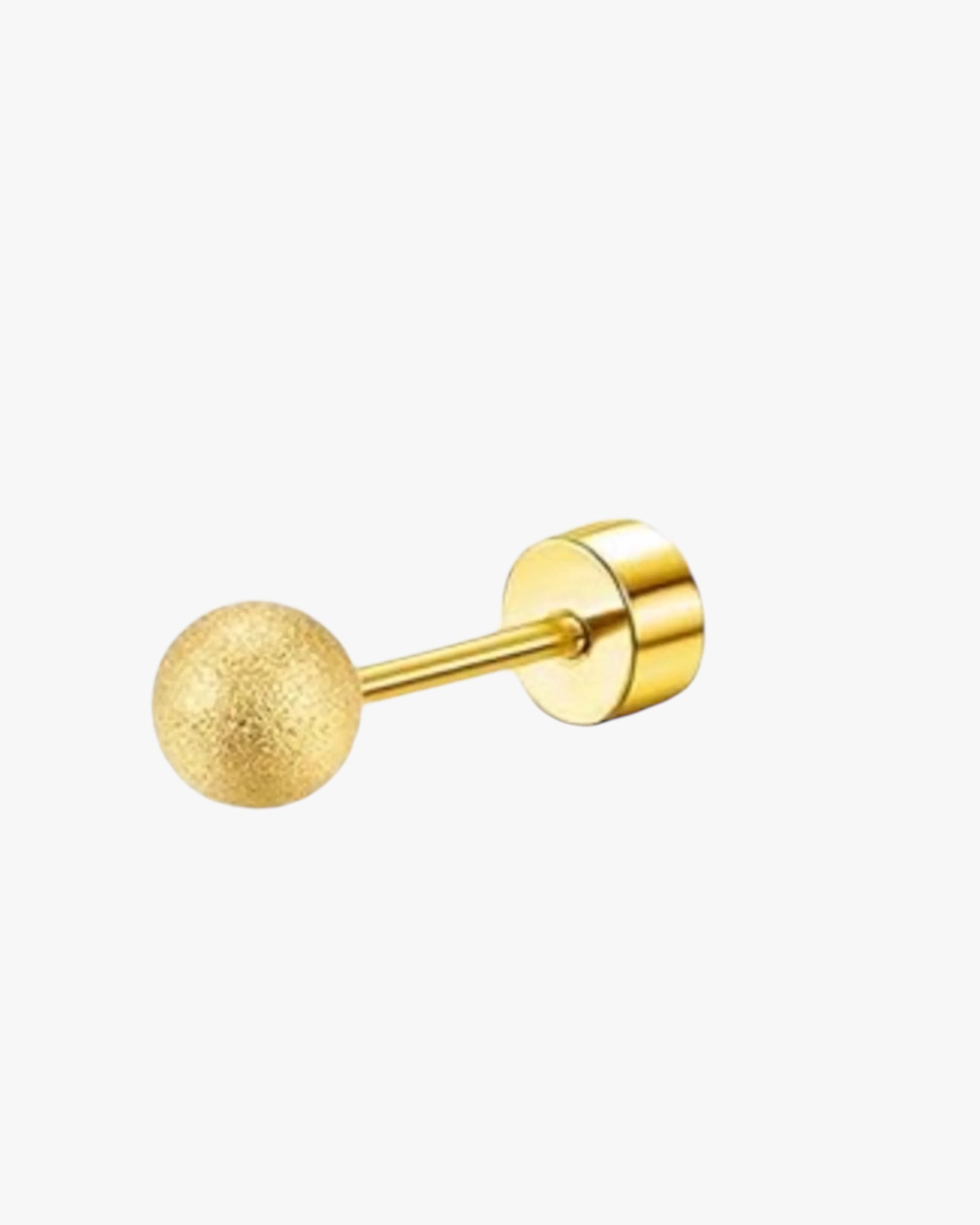 A single gold-colored stud earring with a textured surface, designed for piercing.