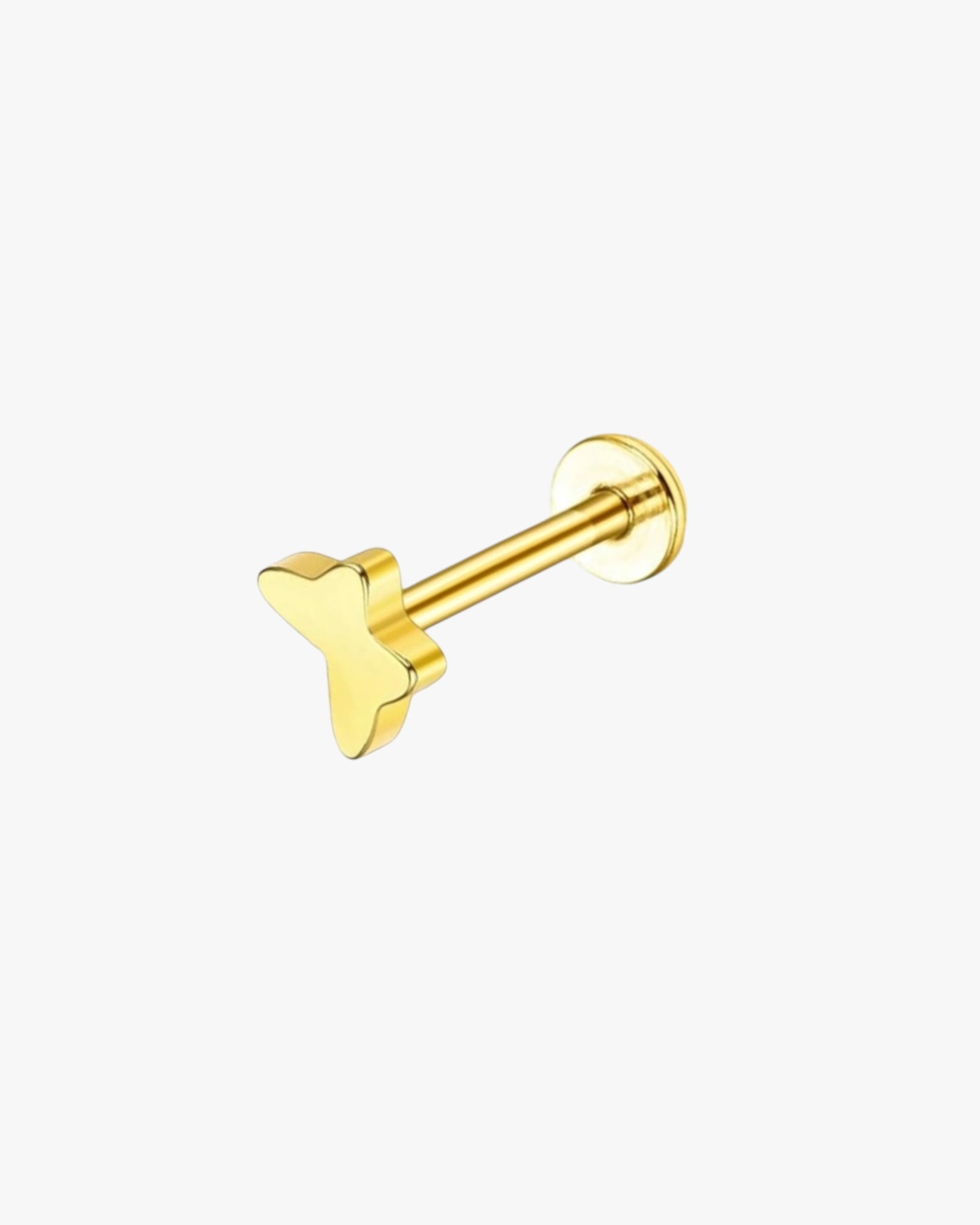 A single gold-colored stainless steel stud earring with a sturdy backing.