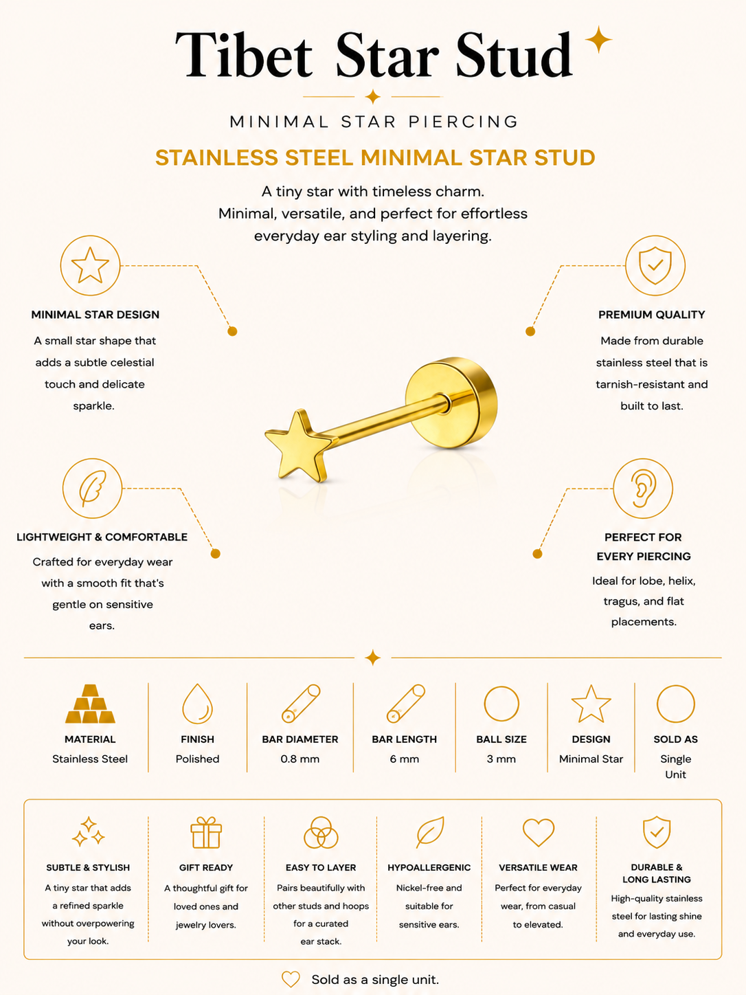Tibet Stud – Minimal Star Piercing