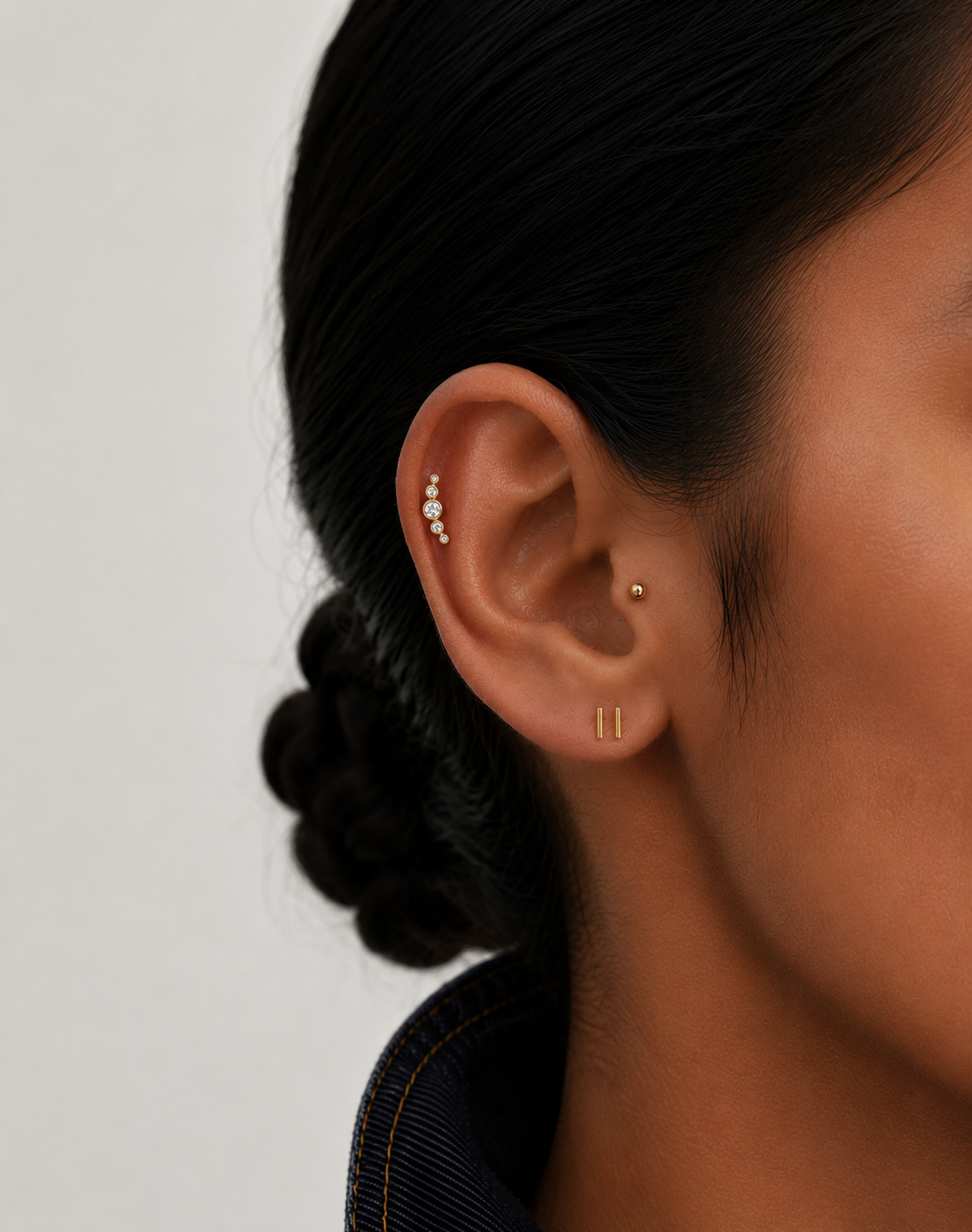 Gold Plated Stainless Steel Banana Gem Curved Flat Back Stud Earring