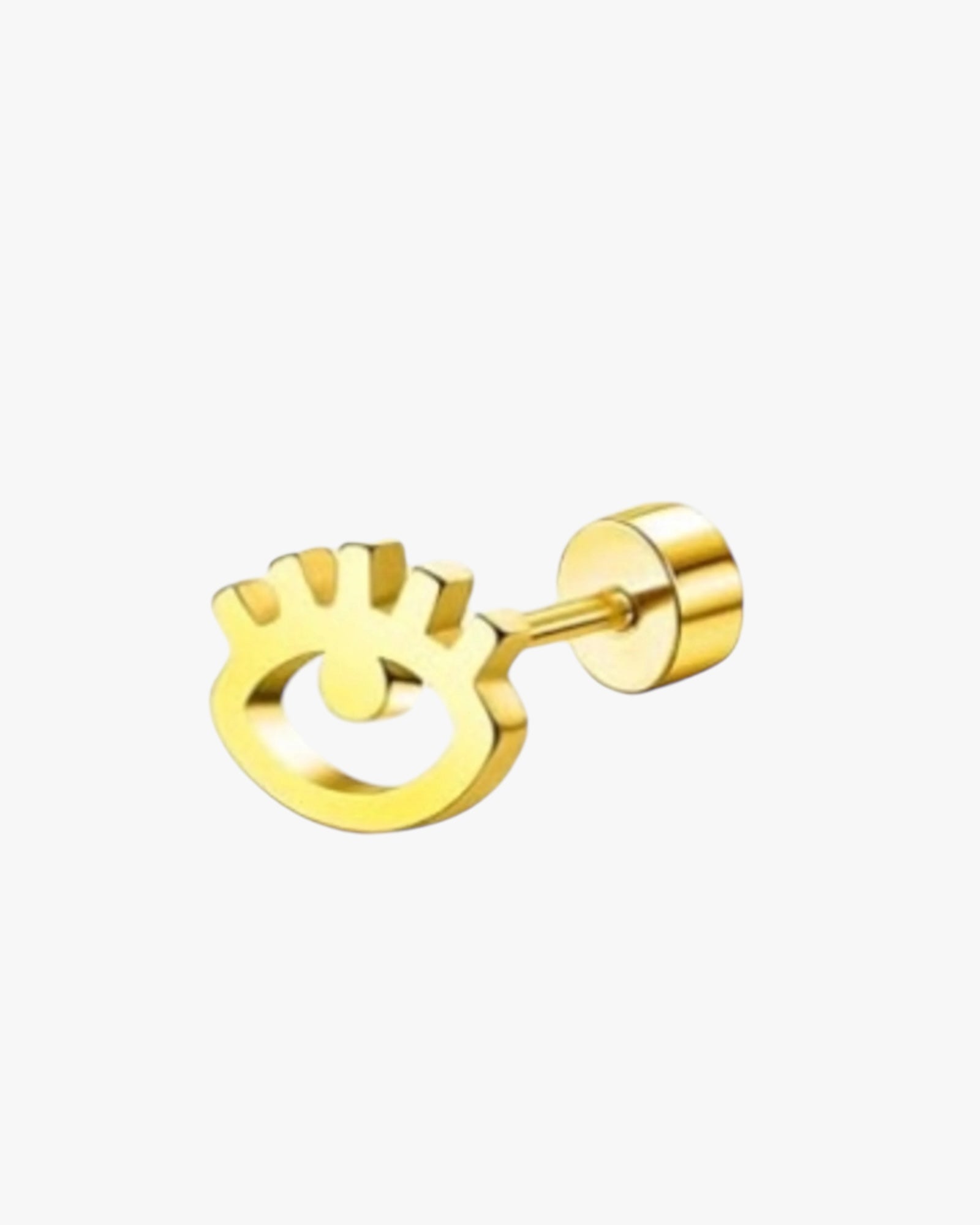 A gold-colored stainless steel stud earring with a geometric design, suitable for body piercings.
