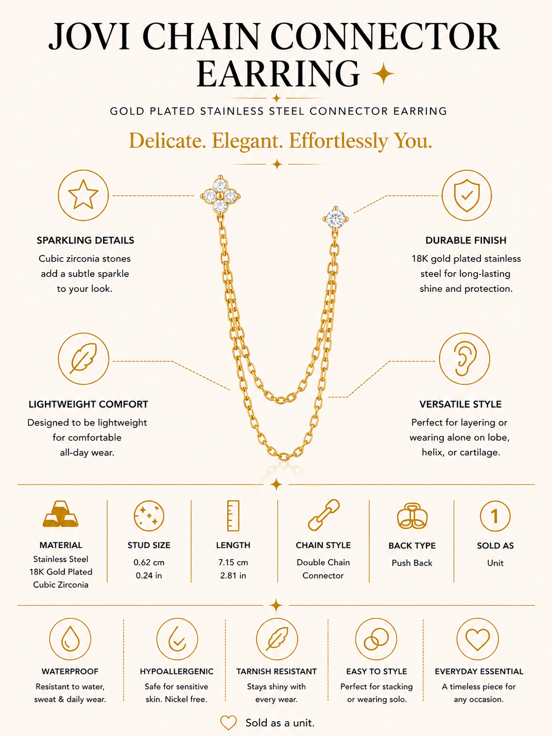 Gold Plated Stainless Steel Connector Drop Earring – Jovi