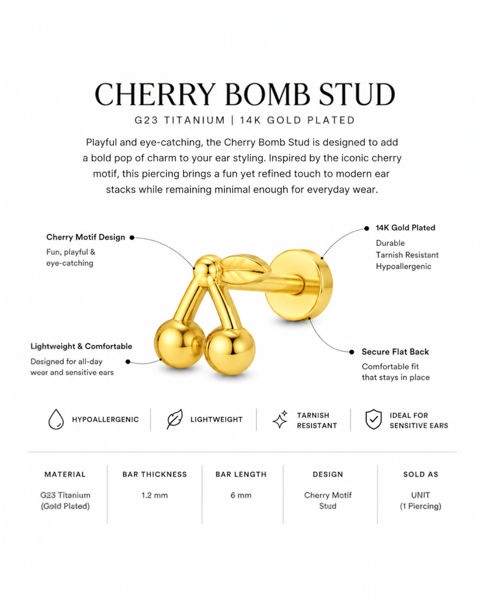 Titanium Cherry Stud Piercing – Cherry Bomb
