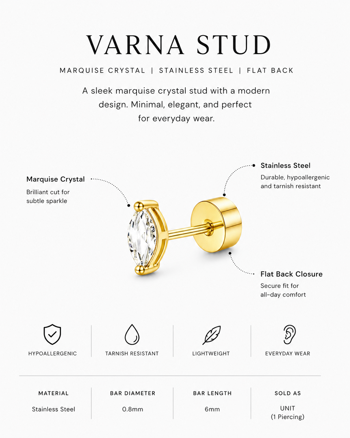 Varnava Stud – Marquise Crystal Cartilage Piercing