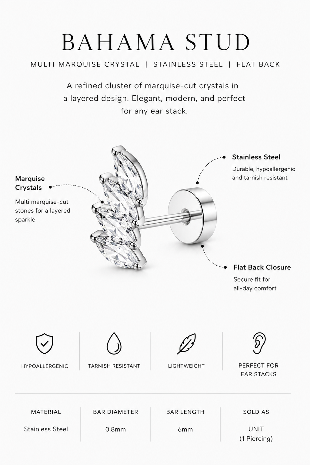 Bahama Stud – Multi Marquise Crystal Cartilage Piercing