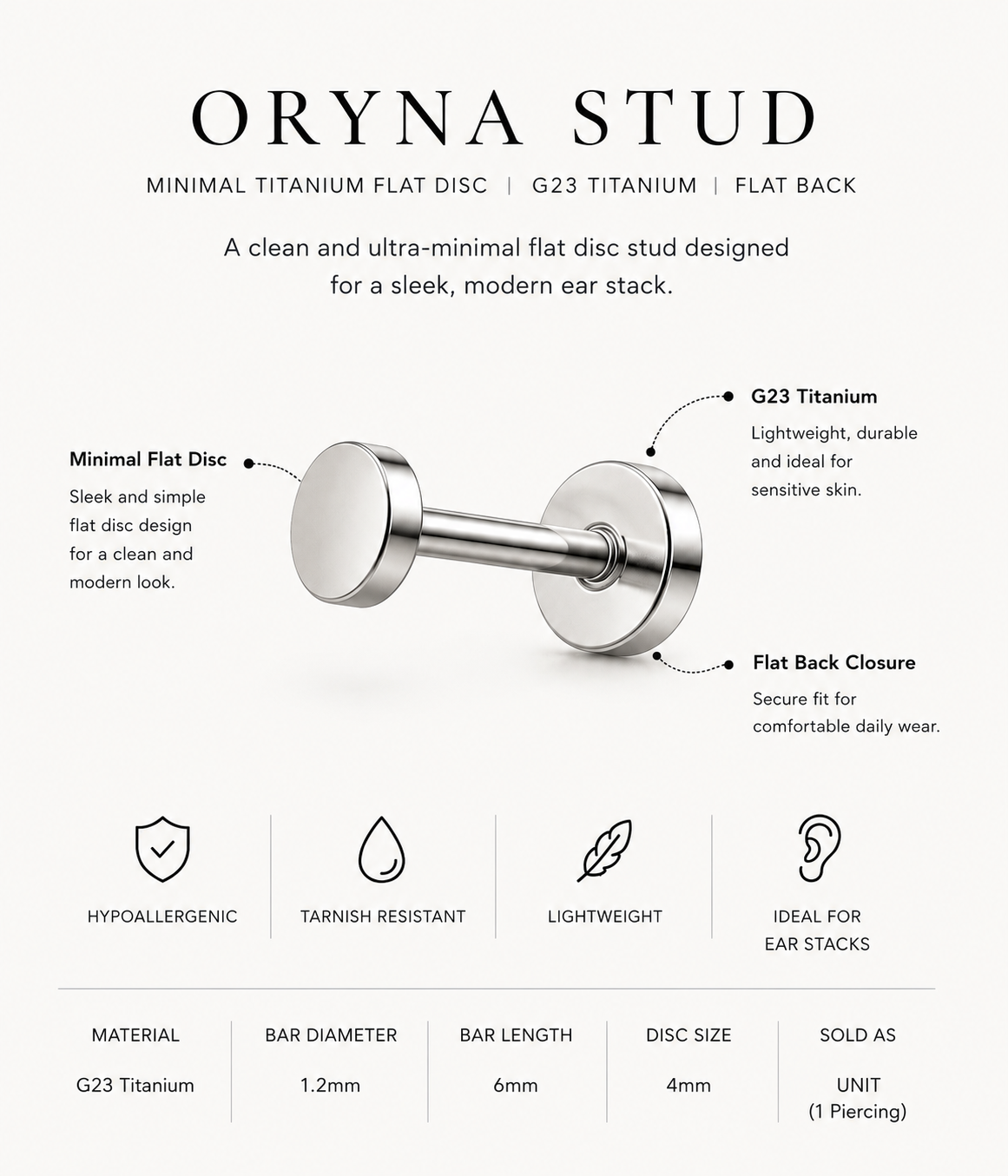 Oryna Stud – Minimal Titanium Flat Disc Piercing