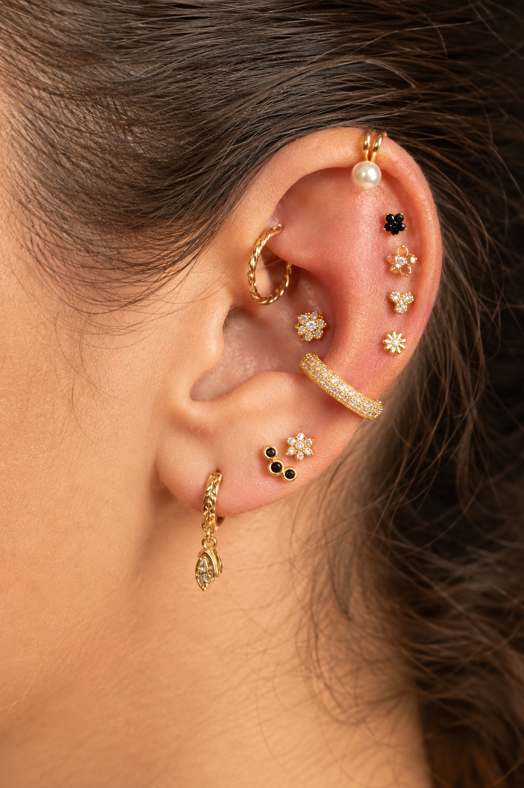 Gold Plated Stainless Steel Zirconia Flower Flat Back Stud Earring – Libreville