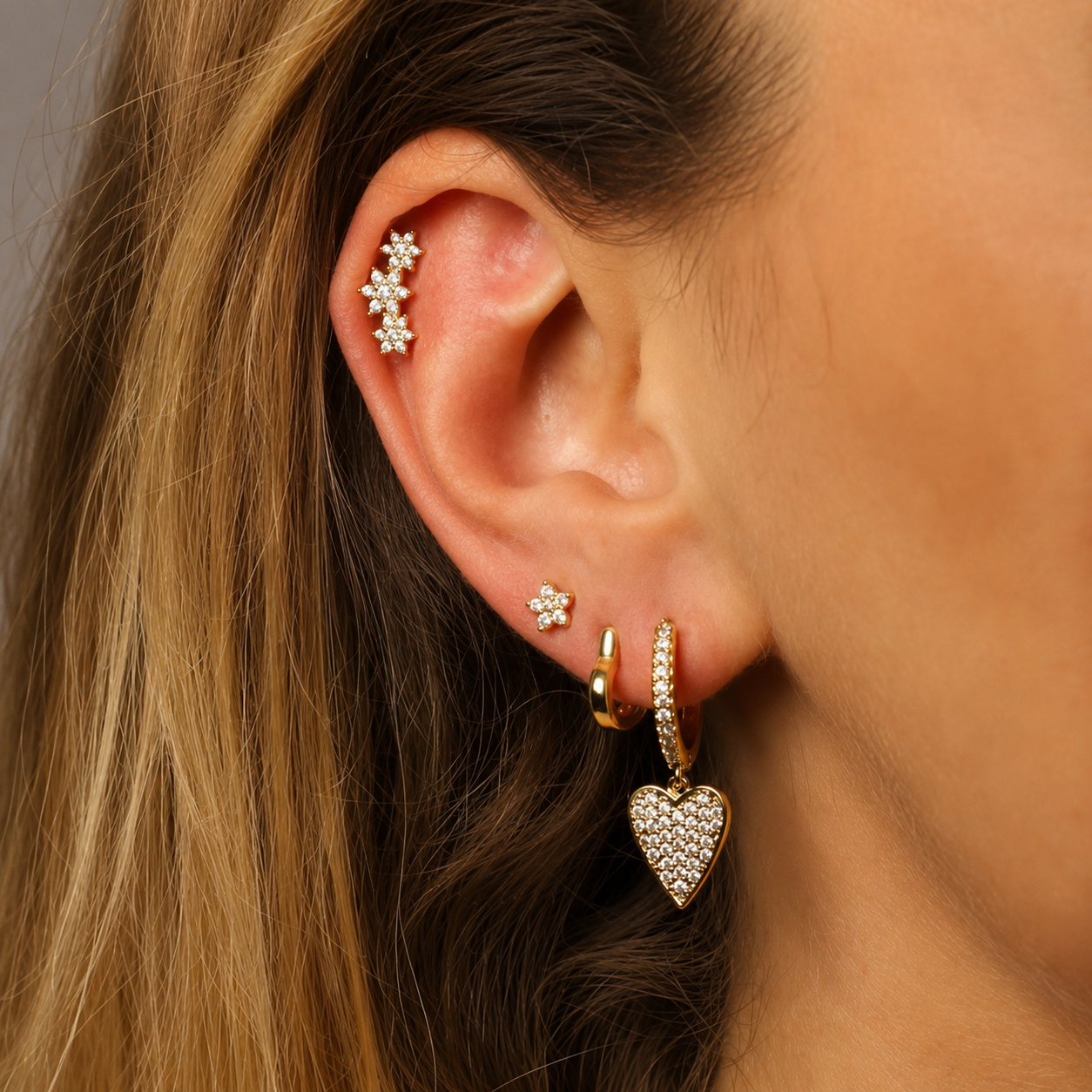 Gold Plated Stainless Steel Goa Zirconia Cluster Flat Back Stud Earring