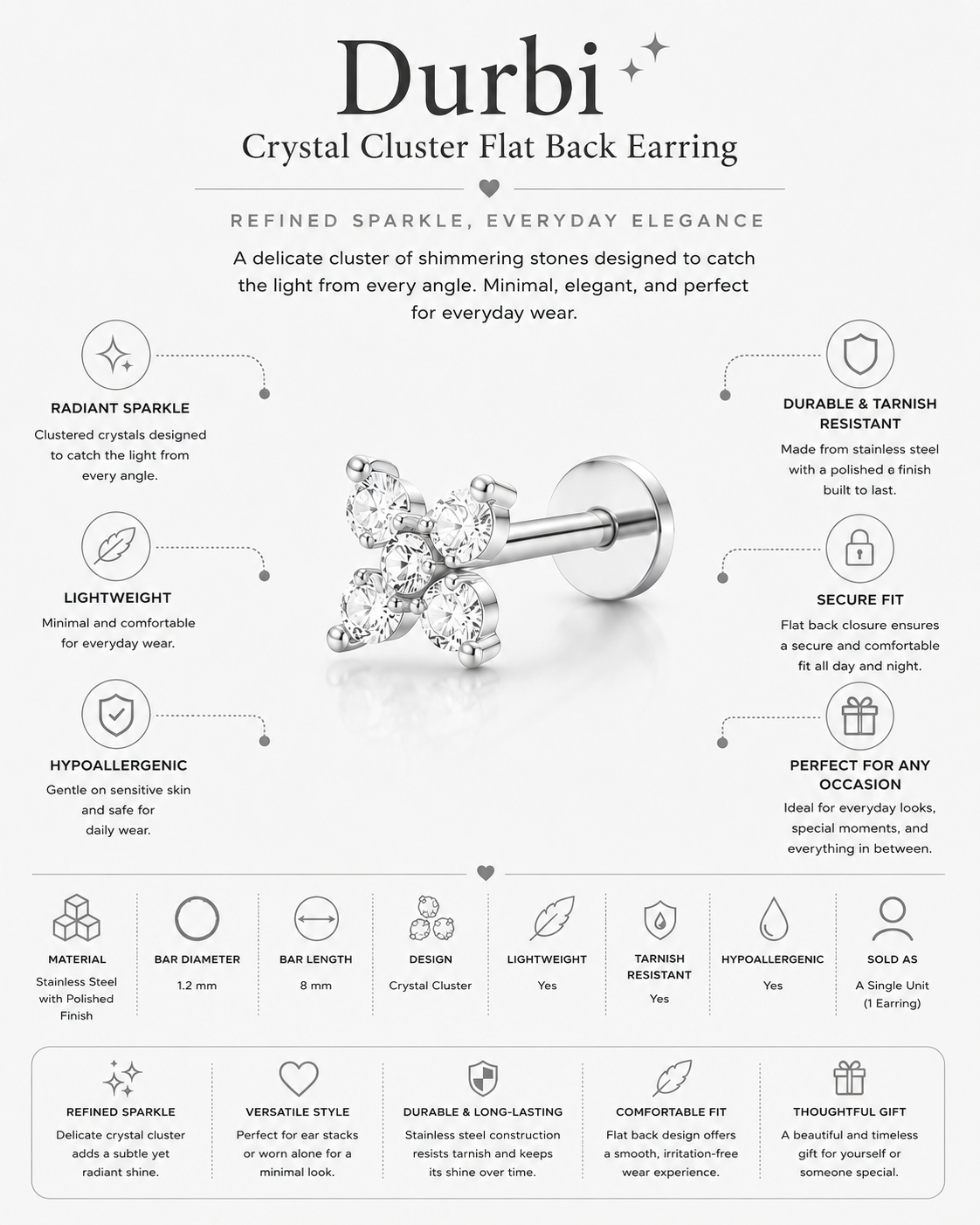 Durbi – Crystal Cluster Flat Back Earring